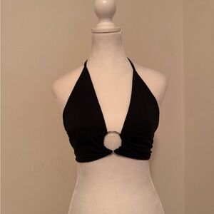 Black Halter Top with Ring Detail